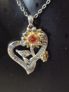 925 Sunflower Heart Pendant Necklace "You Are My Sunshine"
